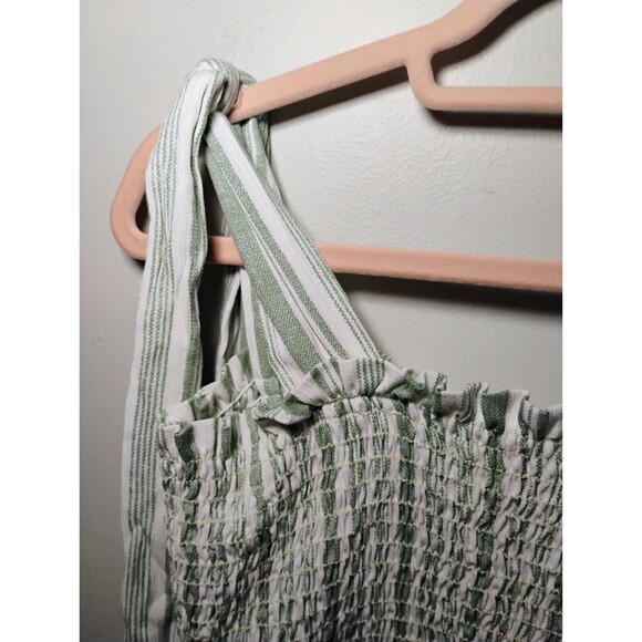 Lazy Sundays Medium Smocked Green/White Striped Smocked Crop Top, Size M - Picture 2 of 5